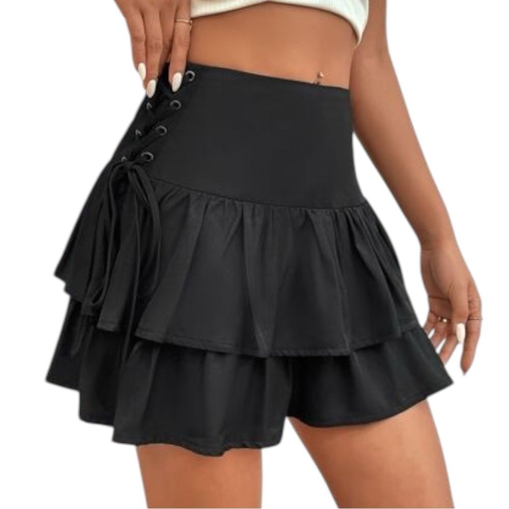 Black Tiered Skirt with Lace-Up Detail Size Large